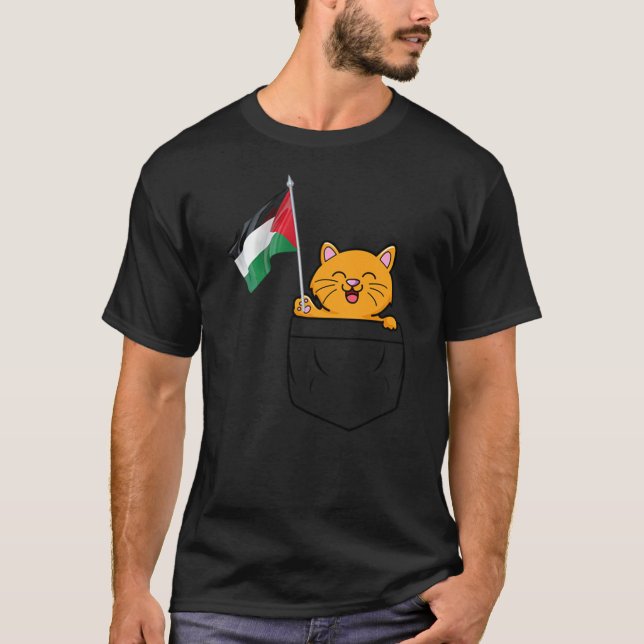 Cute Cat with Palestine Flag Palestinian Support A T-Shirt (Vorderseite)