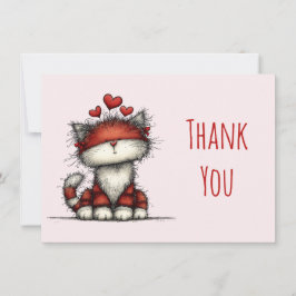 Cute Cat with Red Love Hearts Dankeskarte