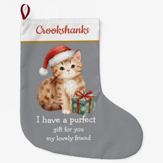 Cute Cat with Santa Hat Christmas Stocking – Funny Großer Weihnachtsstrumpf