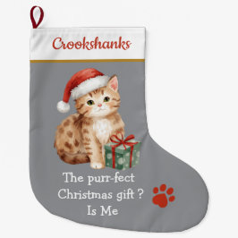 Cute Cat with Santa Hat Christmas Stocking – Funny Großer Weihnachtsstrumpf