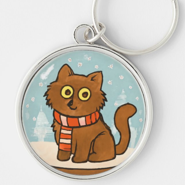 Cute Cat with Scarf Keychain Schlüsselanhänger (Vorne)