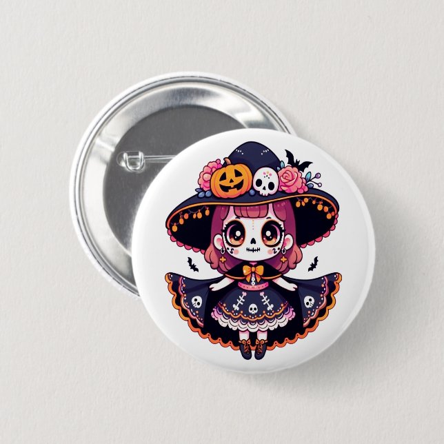 Cute catrina girl halloween button (Vorne & Hinten)