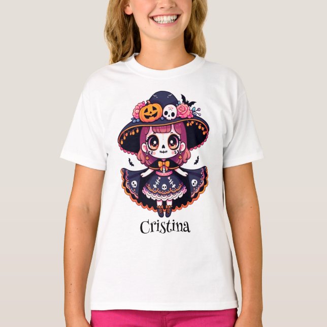Cute catrina girl halloween personalized T-Shirt (Vorderseite)