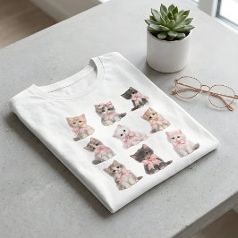 Cute Cats Adorable Pink Bow Kittens   T-Shirt