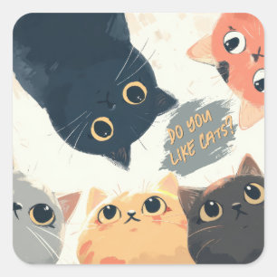 Cute Cats Circle – Kawaii Katzenillustration Quadratischer Aufkleber