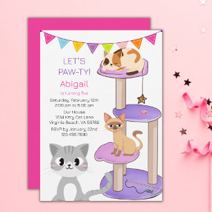 Cute Cats Colorful Modern Kittens Birthday Party Einladung
