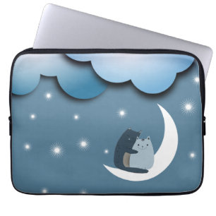Cute Cats Cuddling on the Moon Art Laptopschutzhülle