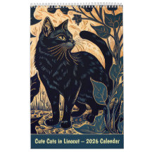 Cute Cats in Linocut – 2026 Calendar