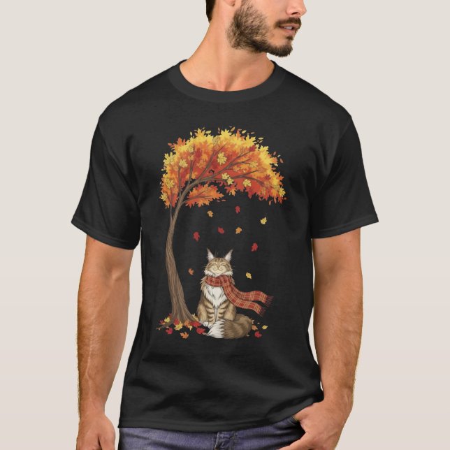 Cute Cats Lover Maine Coon Cat Fall Autumn T-Shirt (Vorderseite)