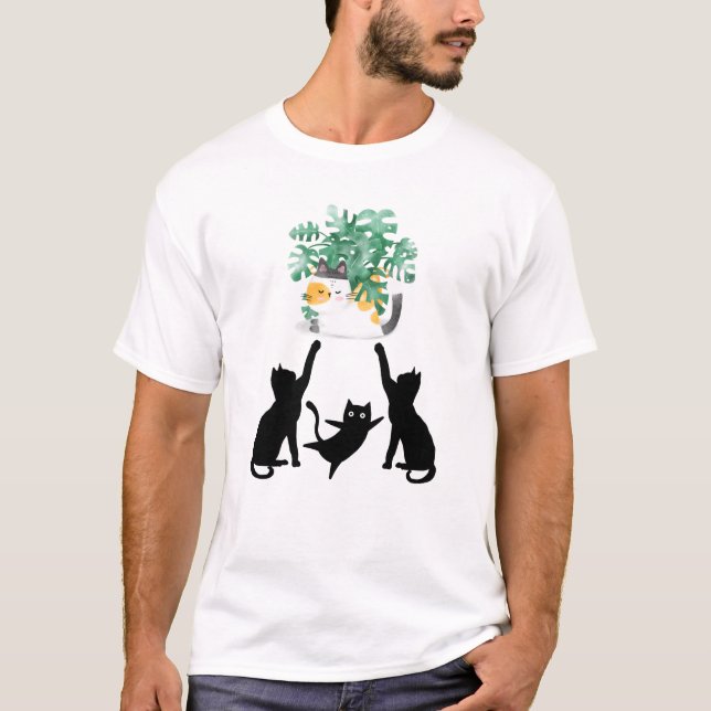 Cute Cats Playing with Plants | Silhouette Design T-Shirt (Vorderseite)