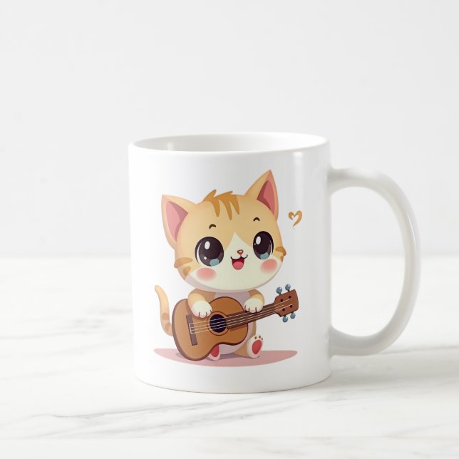 Cute Cat's Ukulele Moment Kaffeetasse (Rechts)
