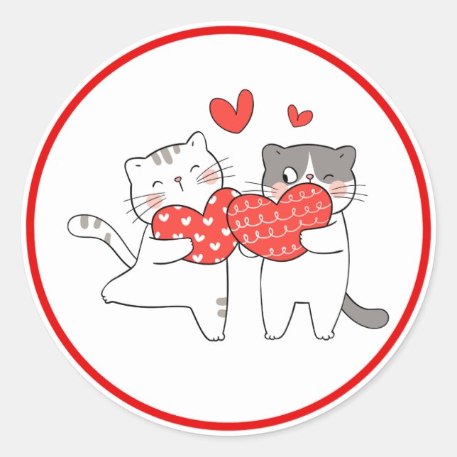 Cute Cats Valentine Sticker Love Heart Design (Vorderseite)