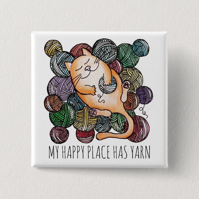 Cute Cat's Yarn Heaven Knitting Wool Knitters Button (Vorderseite)