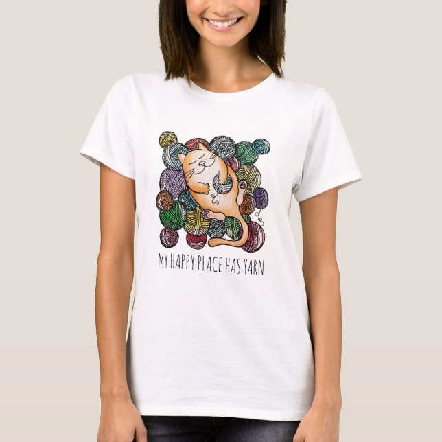 Cute Cat's Yarn Heaven Knitting Wool Knitters T-Shirt (Vorderseite)