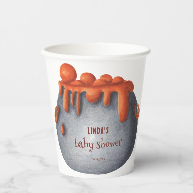 Cute Cauldron Halloween Baby Shower Pappbecher (Vorderseite)