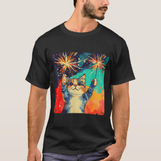 Cute Celebrating Cat For Happy New Year Lovers  T-Shirt