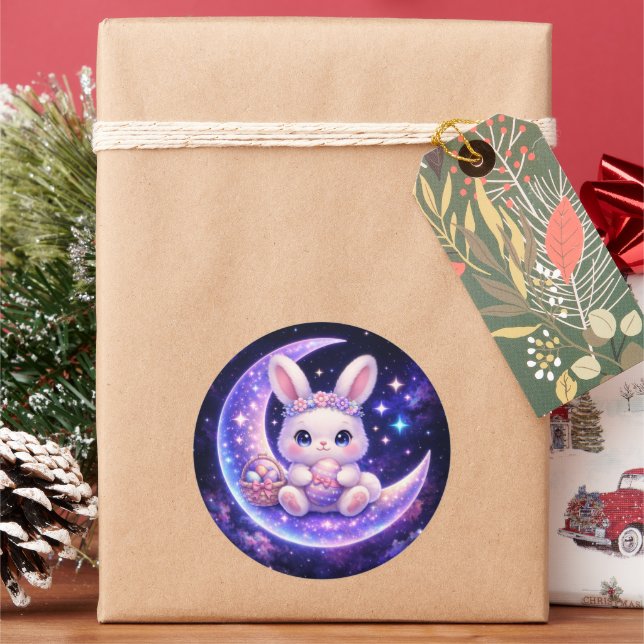 Cute Celestial Easter Bunny Round Sticker (Feiertag)