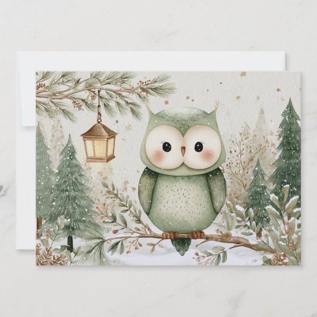 Cute charming owl Christmas Feiertagskarte (Vorderseite)