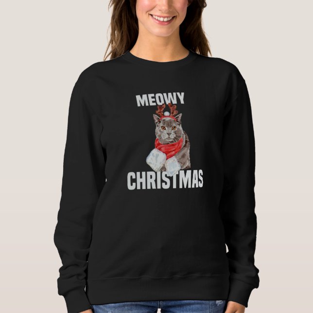 Cute Chartreux Cat with Reindeer Costume Meowy Chr Sweatshirt (Vorderseite)