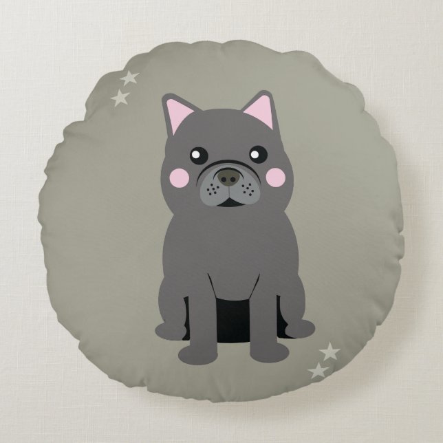 Cute Cheeks Gray French Bulldog Rundes Kissen (Vorderseite)