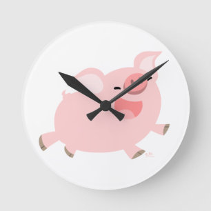 Cute Cheerful Cartoon Pig Wall Clock Runde Wanduhr