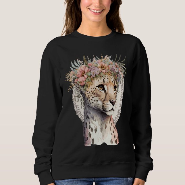 Cute Cheetah Flower Crown Boho Aesthetic Sweatshirt (Vorderseite)