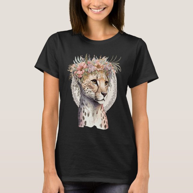 Cute Cheetah Flower Crown Boho Aesthetic T-Shirt (Vorderseite)