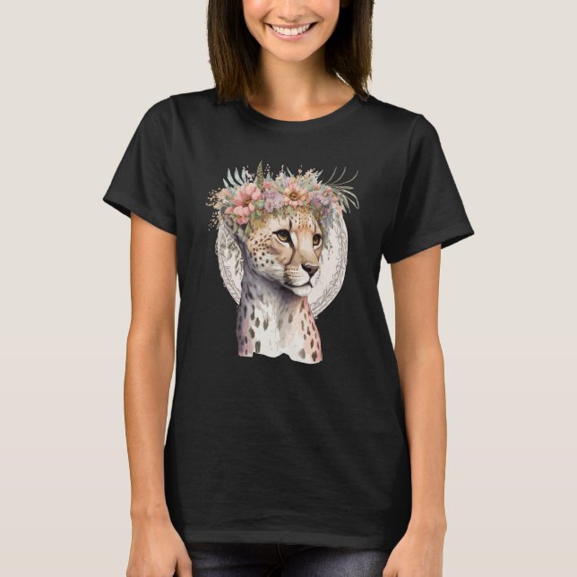 Cute Cheetah Flower Crown Boho Aesthetic T-Shirt (Vorderseite)