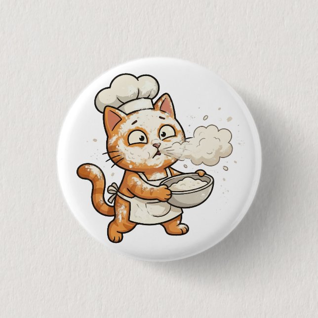 Cute Chef Cat Cooking Hot Food Button (Vorderseite)
