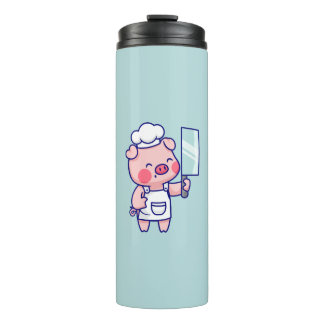 Cute Chef Pig with Cleaver Thermosbecher
