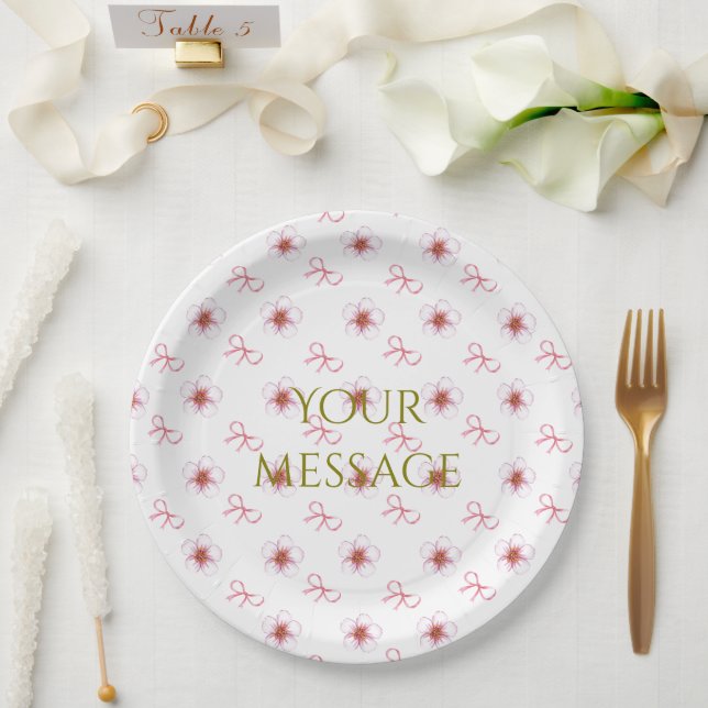 Cute Cherry Blossom Ribbon Design  Pappteller (Hochzeit)