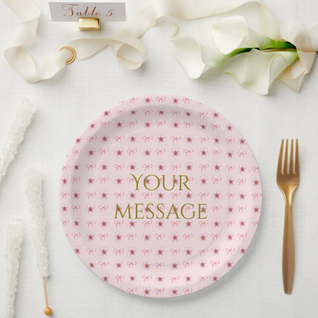 Cute Cherry Blossom Ribbon Design  Pappteller (Hochzeit)