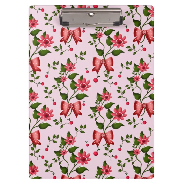 Cute Cherry Bow floral Pattern  Klemmbrett (Vorderseite)