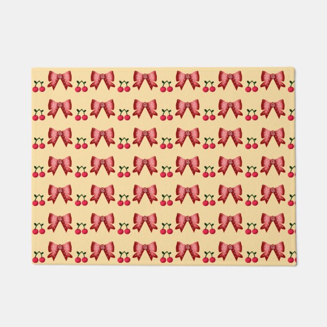 Cute Cherry Bow Seamless Pattern Pink Aesthetic Ka Fußmatte (Vorderseite)