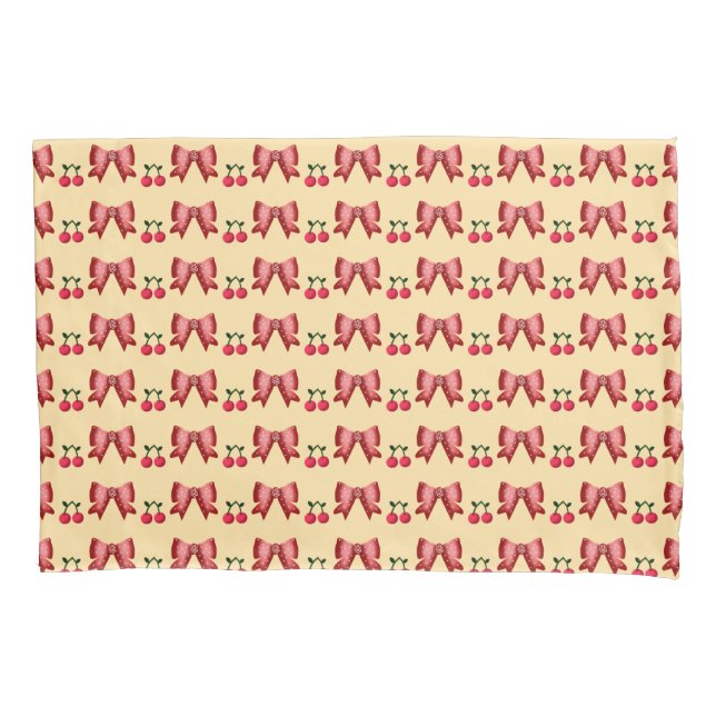 Cute Cherry Bow Seamless Pattern Pink Aesthetic Ka Kissenbezug (Vorderseite)
