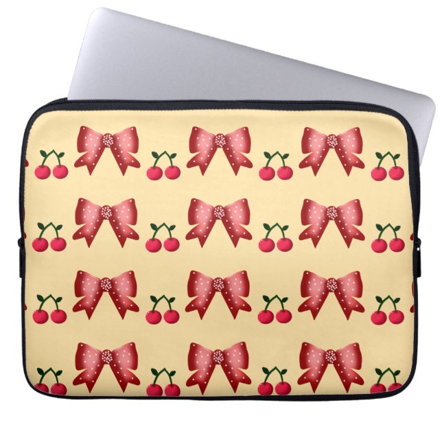Cute Cherry Bow Seamless Pattern Pink Aesthetic Ka Laptopschutzhülle (Vorderseite)