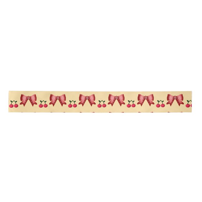 Cute Cherry Bow Seamless Pattern Pink Aesthetic Ka Satinband (Vorderseite)