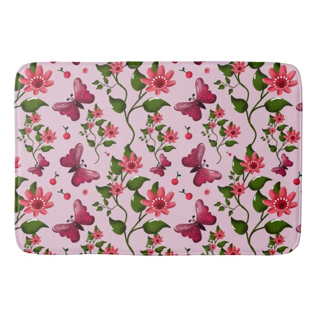 Cute Cherry Butterfly Pattern, Glossy Kawaii Fruit Badematte (Vorderseite)