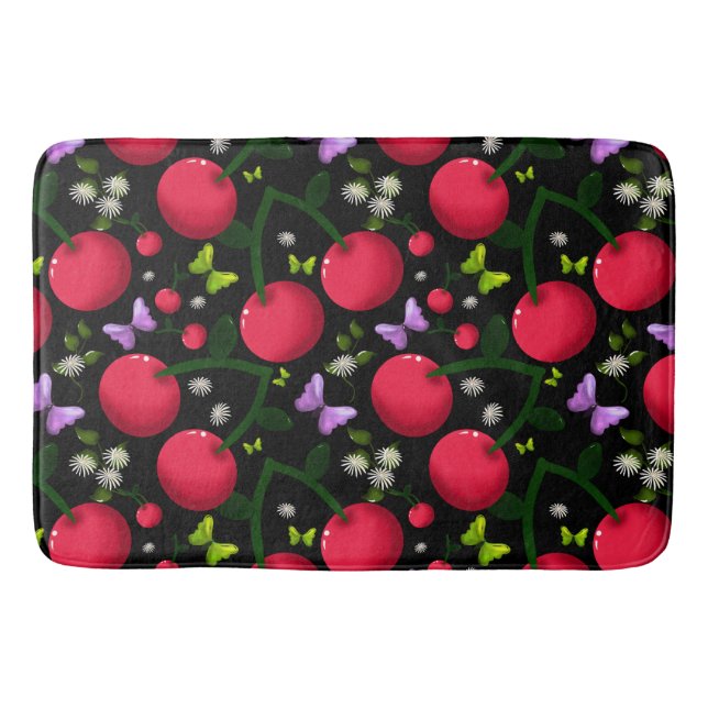 Cute Cherry Butterfly Pattern, Glossy Kawaii Fruit Badematte (Vorderseite)