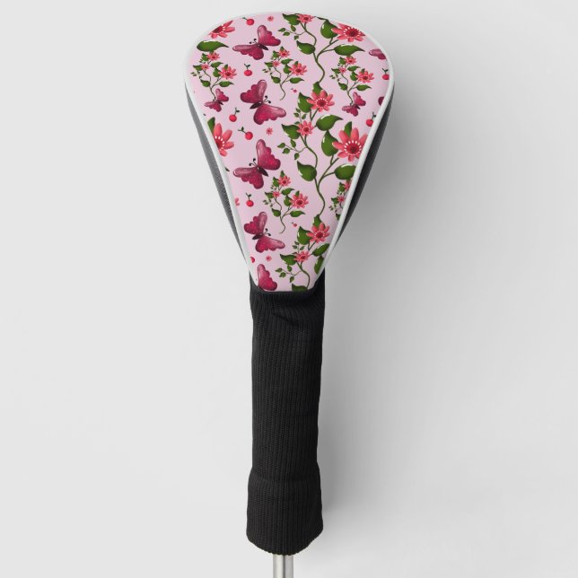 Cute Cherry Butterfly Pattern, Glossy Kawaii Fruit Golf Headcover (Vorderseite)