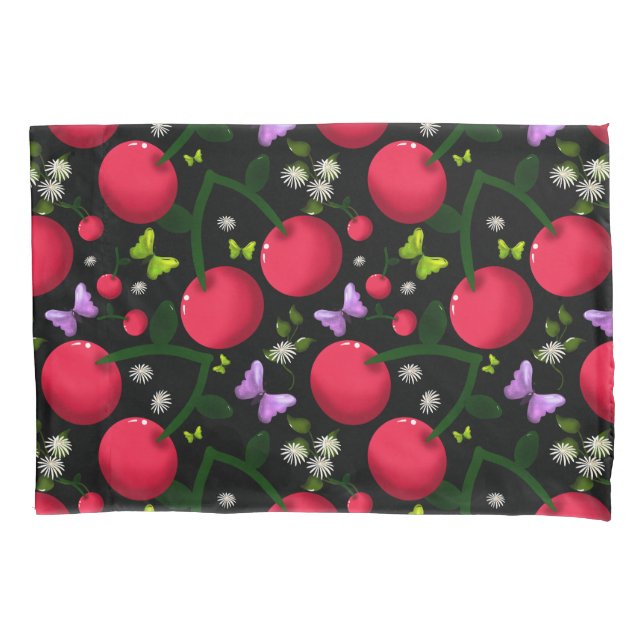 Cute Cherry Butterfly Pattern, Glossy Kawaii Fruit Kissenbezug (Vorderseite)