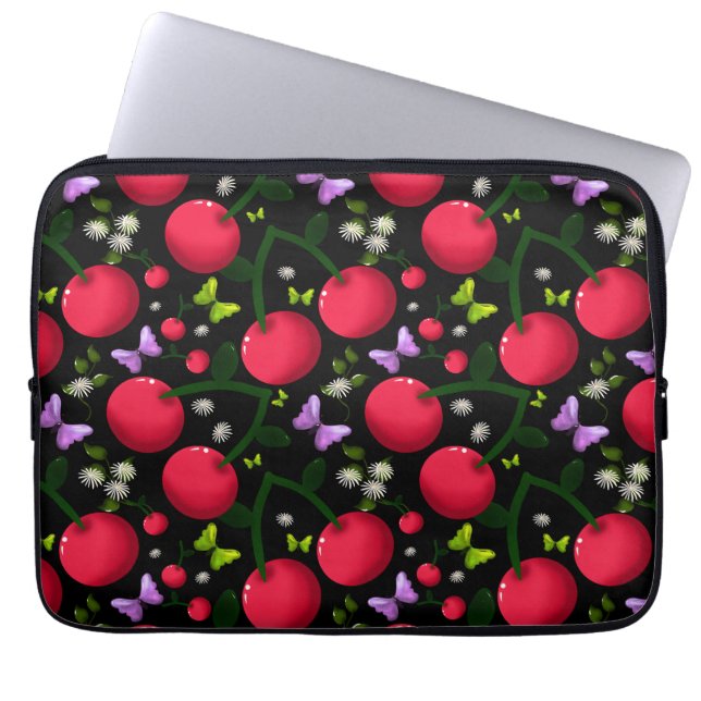 Cute Cherry Butterfly Pattern, Glossy Kawaii Fruit Laptopschutzhülle (Vorderseite)