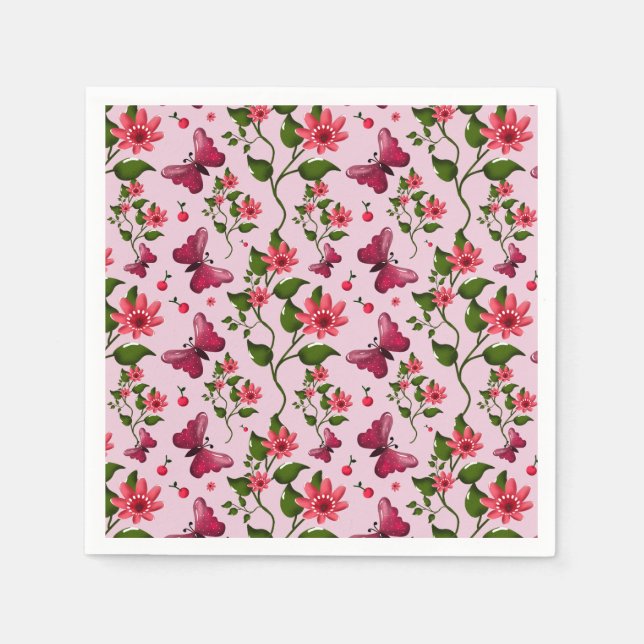 Cute Cherry Butterfly Pattern, Glossy Kawaii Fruit Serviette (Vorderseite)