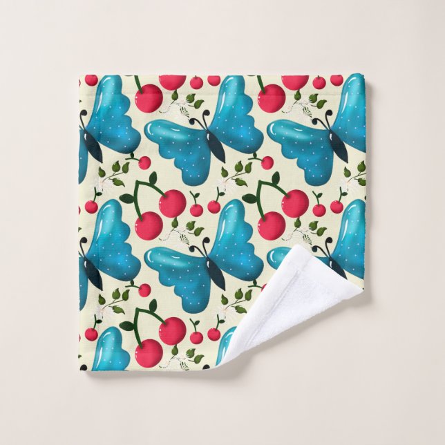 Cute Cherry Butterfly Pattern, Glossy Kawaii Fruit Waschlappen (Waschlappen)