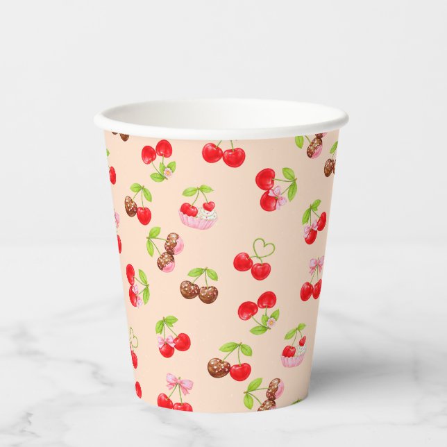 Cute Cherry Dessert Pattern Sweet Party Aesthetic Pappbecher (Vorderseite)
