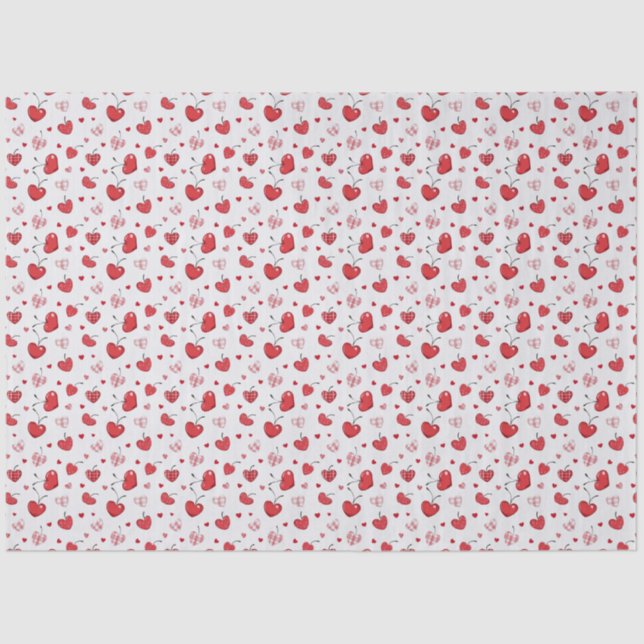 Cute Cherry Hearts Boho Scandinavian Valentine  Seidenpapier (Vorderseite)