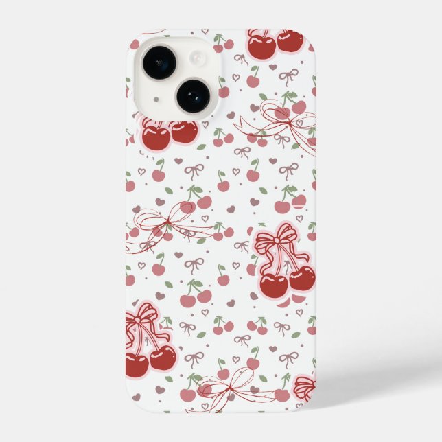 Cute Cherry iPhone 14 Case with Hearts & Bows iPhone Hülle (Rückseite)
