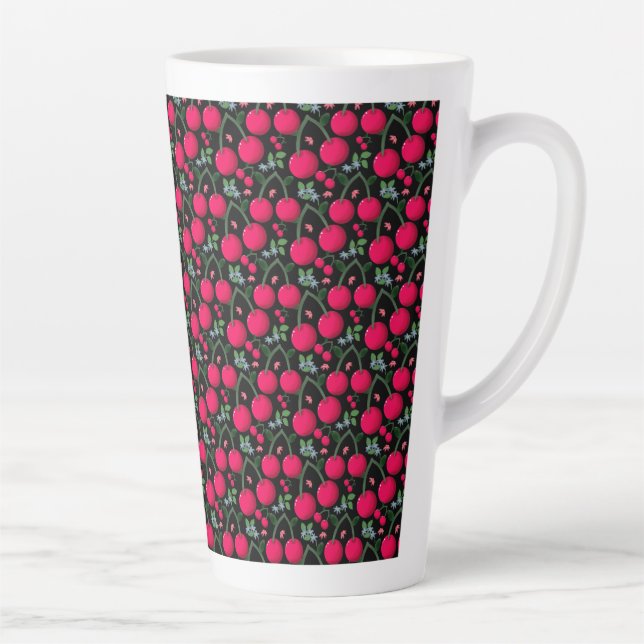 Cute Cherry Pattern Aesthetic | Red Cherry Seamles Milchtasse (Rechts)