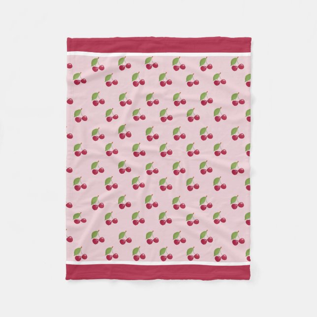 Cute Cherry Pattern Burgundy Stripes Fleecedecke (Vorderseite)