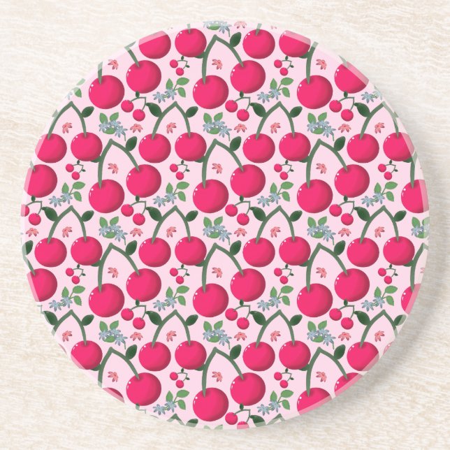 Cute Cherry  Pattern, Glossy Kawaii Fruit Getränkeuntersetzer (Vorne)